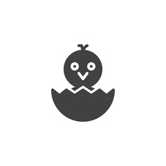 Newborn chicken in eggshell vector icon. filled flat sign for mobile concept and web design. Hatched chicken simple solid icon. Symbol, logo illustration. Pixel perfect vector graphics