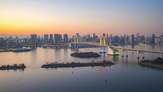 Timelapse video of Tokyo city skyline with view of Tokyo bay in Tokyo city, Japan day to night Time Lapse 4K
