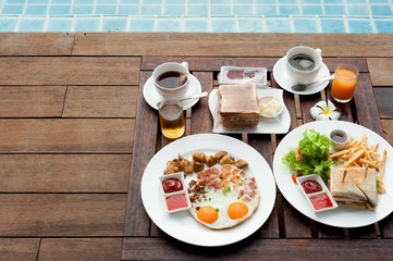 breakfast set side swiming pool