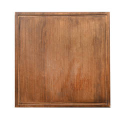 Wooden board on white background. Handcrafted cooking utensils