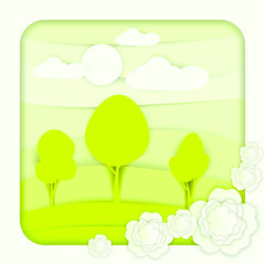 Spring tree flowers and natural pastel color scheme background paper cut style vector illustration