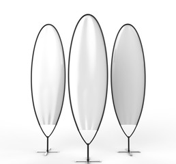 Blank white flex advertising bullet flag. 3d render illustration.