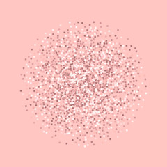 Pink gold glitter. Sphere with pink gold glitter on pink background. Enchanting Vector illustration.