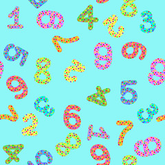Seamless pattern wiith digits with flowers on a blue background