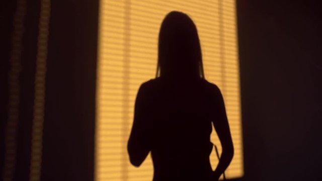 Girl shadow on the wall stripping