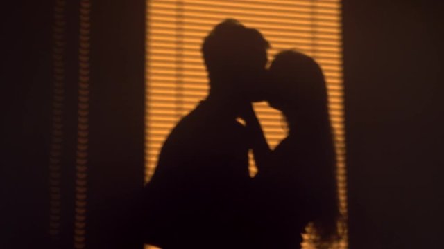 Silhouette of young couple kissing