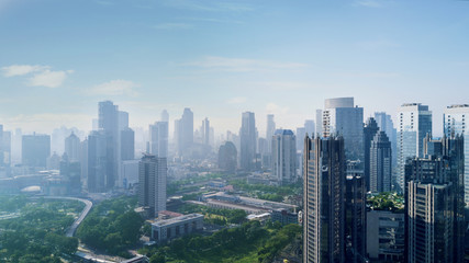 Beautiful Jakarta downtown under blue sky