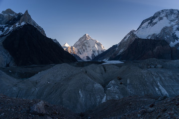 Obraz premium K2 mountain peak at sunrise, second highes mountain in the world, Karakoram mountains range, Pakistan, Asia