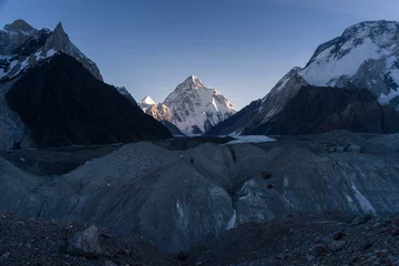 Foto op geborsteld aluminium K2 K2 bergtop bij zonsopgang, tweede hoogste berg ter wereld, Karakoram-gebergte, Pakistan, Azië