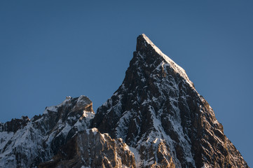 Mitre peak in Karakoram range at sunset view from Concordia camp, K2 trek, Pakistan