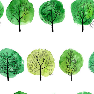 vector seamless pattern with deciduous trees