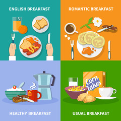 Flat 2x2 Breakfast Icons Set