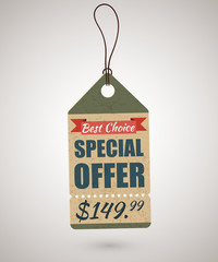 Vintage cardboard sale label or price tag template in retro style with special offer
