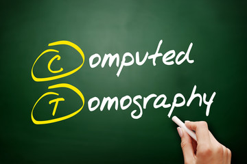 CT - Computed Tomography acronym, concept on blackboard