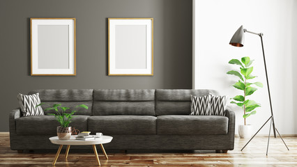 Modern interior of living room with sofa 3d rendering