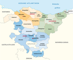 basque country administrative and political vector map in basque language - obrazy, fototapety, plakaty