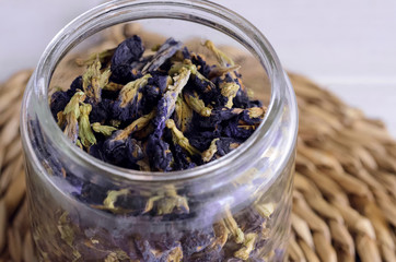 Dried flower of Clitoria ternatea plant for preparing Butterfly pea flower tea,famosus Asian deep blue tea.