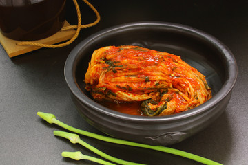 The most famous Korean traditional food Kimchi(napa cabbage). It's a basic Korean side dish made of vegetables with a variety of seasonings.