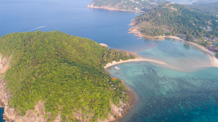 Aerial view from the drone on the island Koh Ma,path from koh Phangan, Thailand