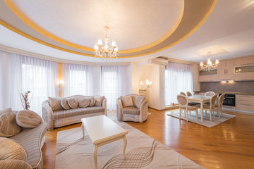 Interior of a luxury, open plan, apartment, living room