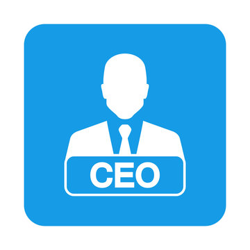 Icono plano hombre con letrero CEO en cuadrado azul