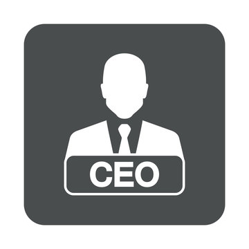 Icono plano hombre con letrero CEO en cuadrado gris