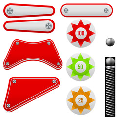 Pinball set. Bumpers and flippers kit. Game design and creative concepts. Vector Illustration isolated on white background.