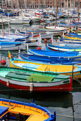Fototapeta na wymiar Colorful boats in the port of Nice, Cote d'Azur, French Riviera