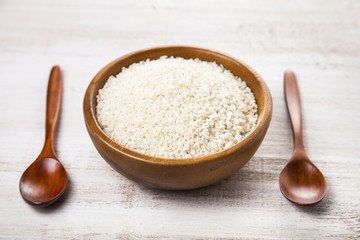 Raw rice in a bowl