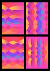 Set of four bright multicolor undulating patterns. Gradient vector illustration.