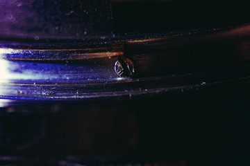 Old manual control lens body. Scratches and dirt. Close-up on the lens bayonet. Concept of repair