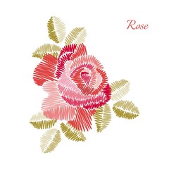 Embroidery. Beautiful rose flower isolated on white background. Fashion design.