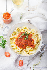 Tagliatelle pasta with tomato sauce