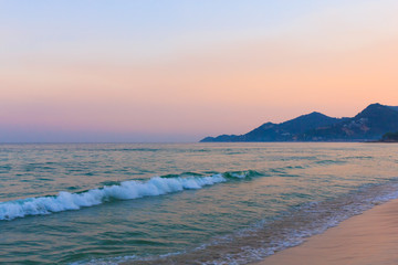 Beautiful beach in sunset time.