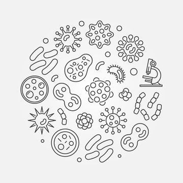 Bacterias round vector symbol made with linear bacteria icons