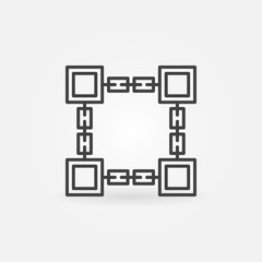 Vector blockchain technology square icon in thin line style