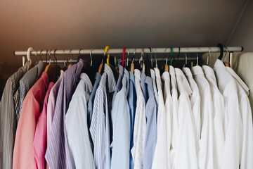 Collection of elegant mens shirts on the hanger