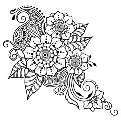 Henna tattoo flower template in Indian style. Ethnic floral paisley - Lotus. Mehndi style. Ornamental pattern in the oriental style.