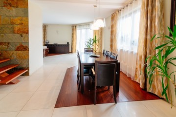 Dining room with wooden table