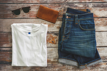 Simple Denim Vintage Classic Hipster Look Clothing Overhead  view choice guide idea for planning travel around the world  