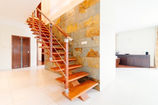 Modern brown wooden stairs