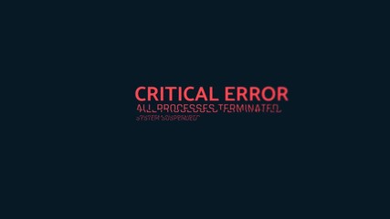 Critical error message flashing on screen, computer malfunction, hacking attack. Computer system crash, error message on screen