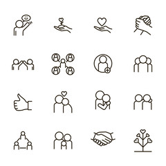 Relations and Emotions Signs Black Thin Line Icon Set. Vector