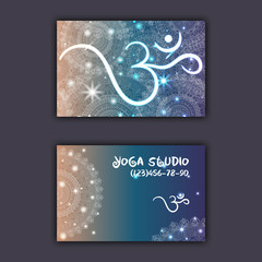 Business card for yoga studio or yoga instructor. Ethnic background with mandala ornament and ohm - 194092334