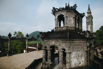 traditional ancient oriental architecture in green park, Hue, Vietnam