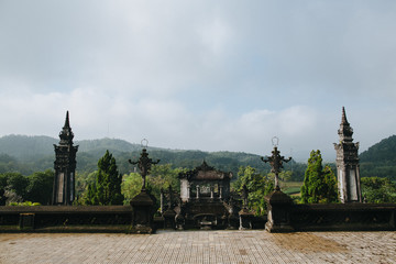 traditional ancient oriental architecture in green park, Hue, Vietnam