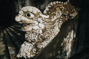 Fototapeta premium close-up view of ancient decorative oriental sculpture in Hue, Vietnam