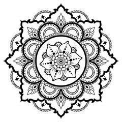 Circular pattern in the form of a mandala. Henna tatoo mandala. Mehndi style. Decorative pattern in oriental style. Coloring book page.