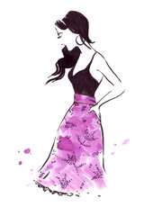 Watercolor fashion illustration, hand painted
