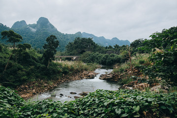 beautiful landscape with river and mountains in Phong Nha Ke Bang National Park, Vietnam